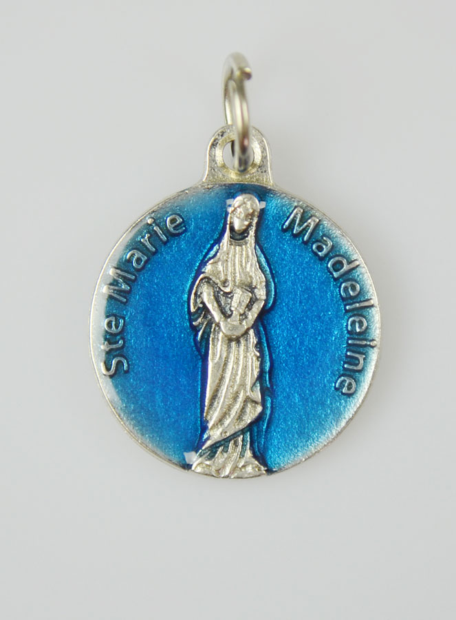 Medalla de Santa María Magdalena Plateada y Esmalte Azul - 18 mm (pic 3)