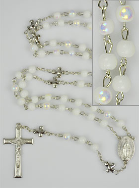 Rosario con cuentas cromadas y medalla milagrosa - blanco (pic 1)