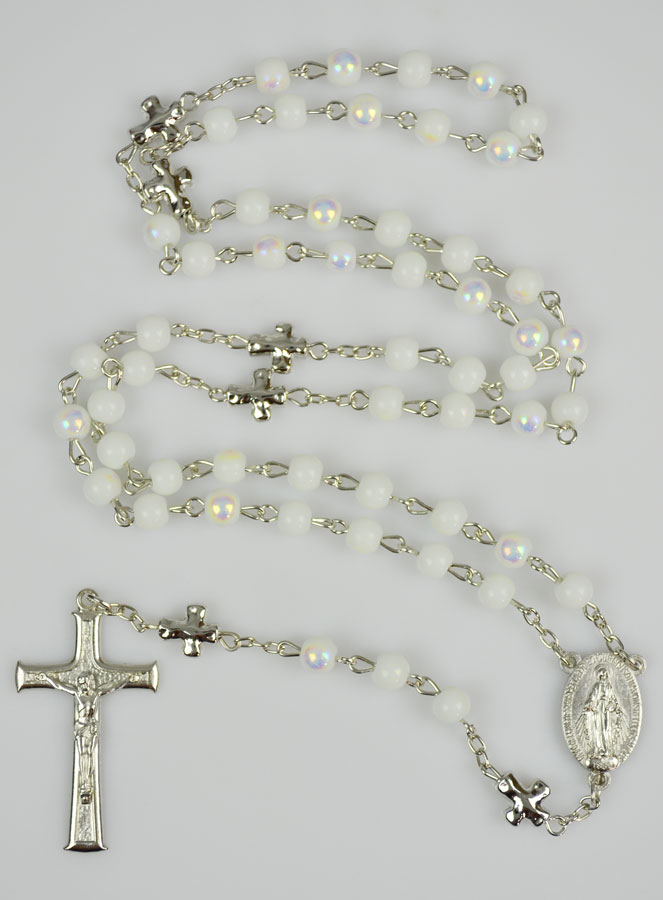 Rosario con cuentas cromadas y medalla milagrosa - blanco (pic 2)