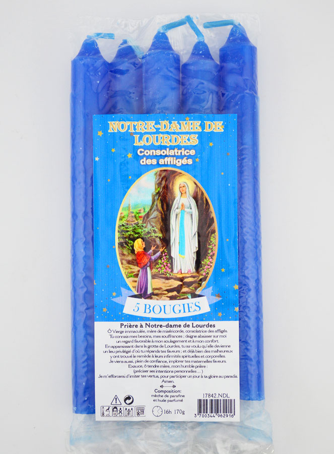Velas Teñidas de Nuestra Señora de Lourdes 14 cm - Juego de 5 (pic 1)