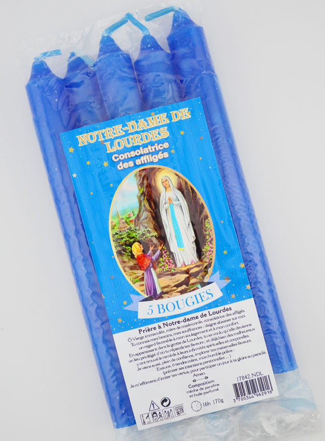Velas Teñidas de Nuestra Señora de Lourdes 14 cm - Juego de 5 (pic 2)