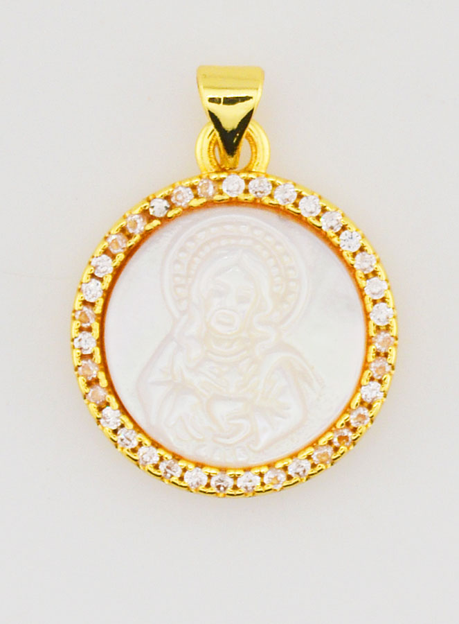 Medalla Dorada Sagrado Corazón de Jesús en Nácar - 22mm (pic 1)