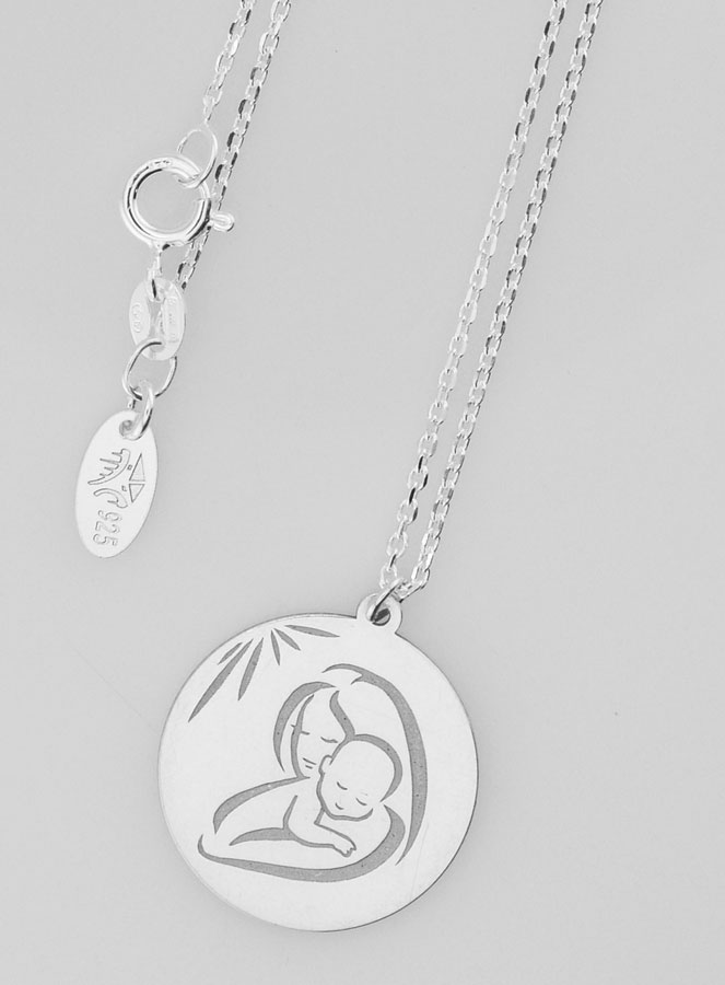 Medalla y cadena de la Virgen con el Niño - Plata 925 (pic 1)