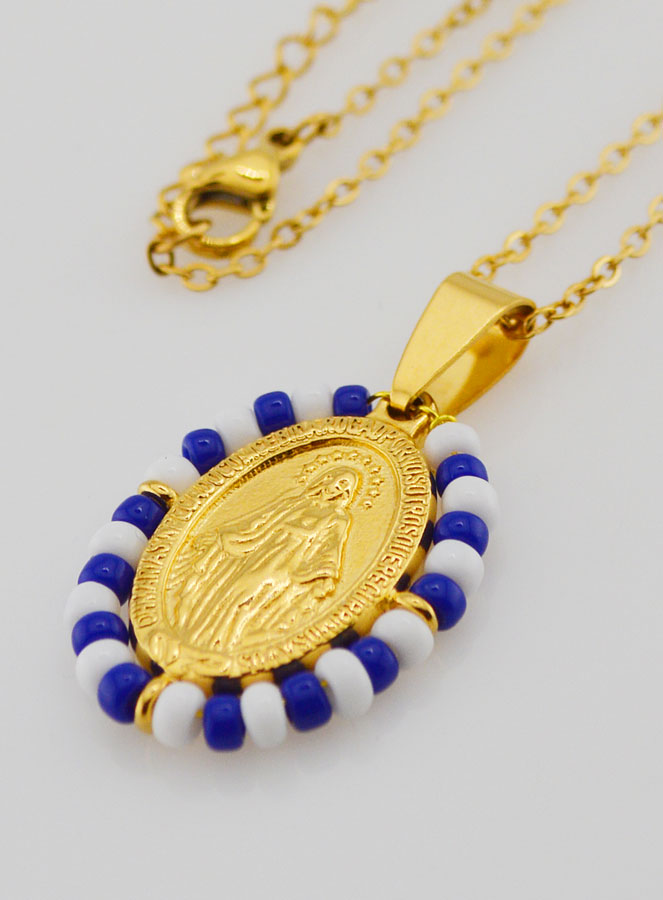 Collar religioso y medalla milagrosa - Cuentas Azul y Blanco (pic 1)