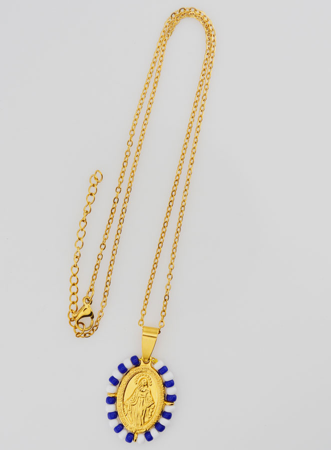 Collar religioso y medalla milagrosa - Cuentas Azul y Blanco (pic 2)