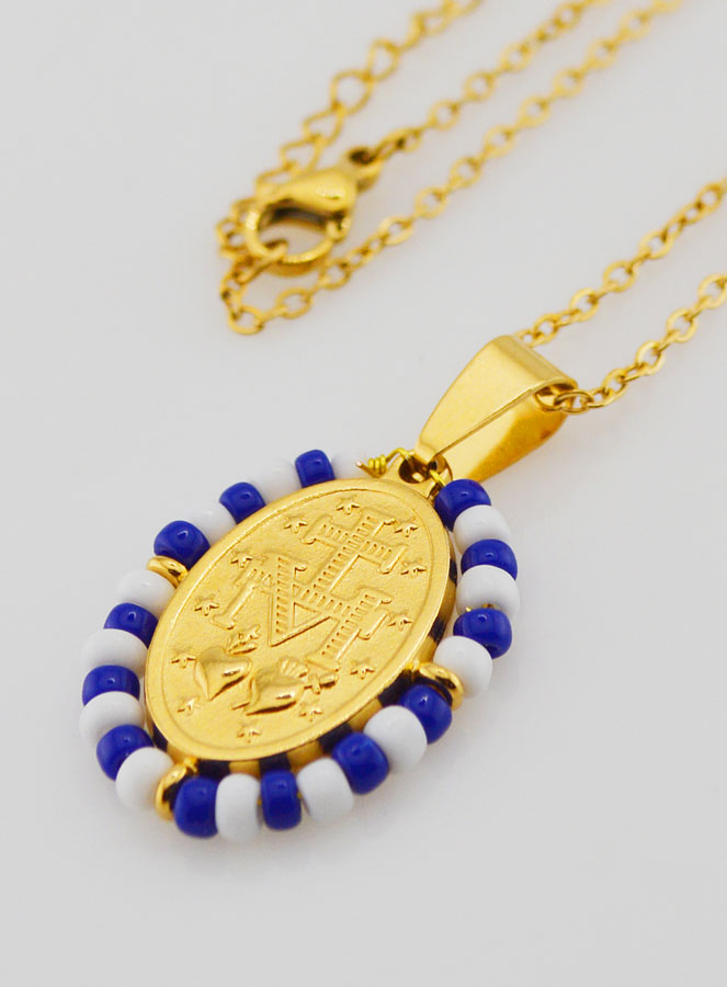 Collar religioso y medalla milagrosa - Cuentas Azul y Blanco (pic 3)