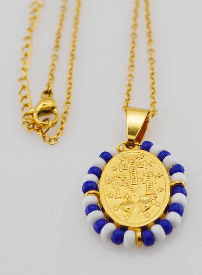 Collar religioso y medalla milagrosa - Cuentas Azul y Blanco (pic 4)