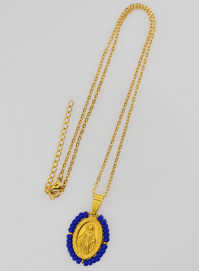 Collar religioso y medalla milagrosa - Cuentas azul marino (pic 2)