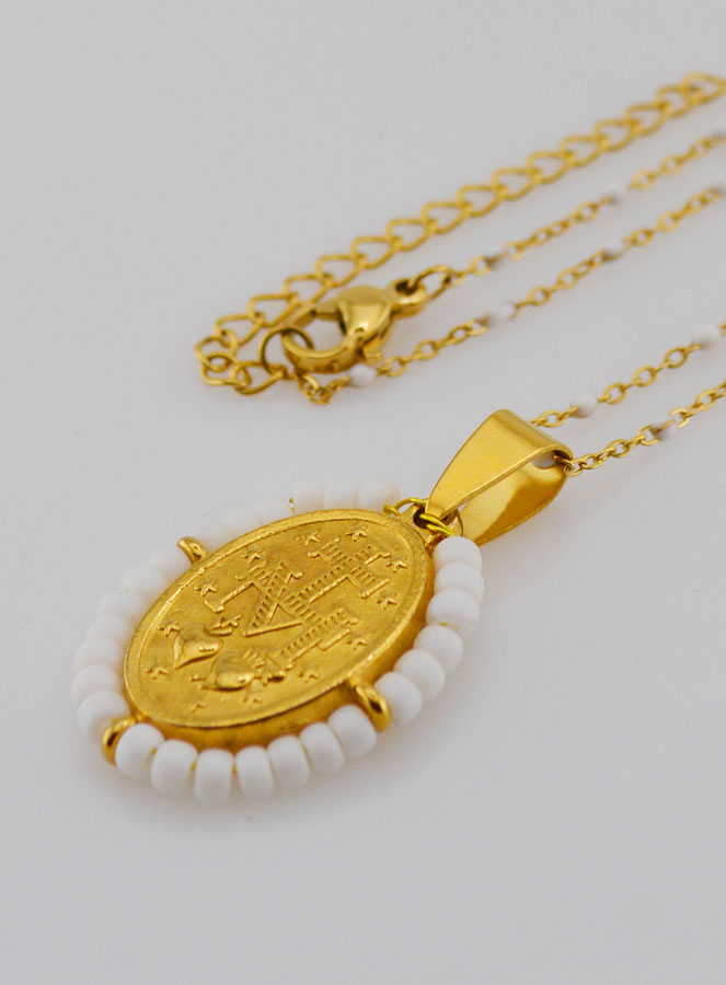 Collar religioso de cuentas y medalla milagrosa - Blanco (pic 2)