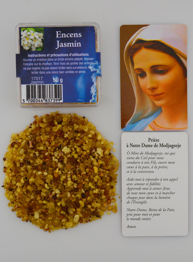 Caja de incienso religioso de jazmín + Oración a María de Medjugorje (pic 1)