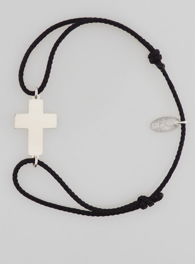 Pulsera Plateada y Cuerda Negra con Cruz (pic 1)