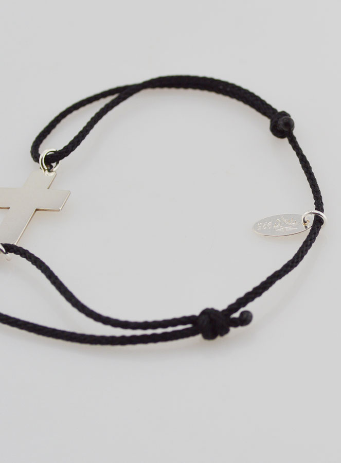 Pulsera Plateada y Cuerda Negra con Cruz (pic 4)
