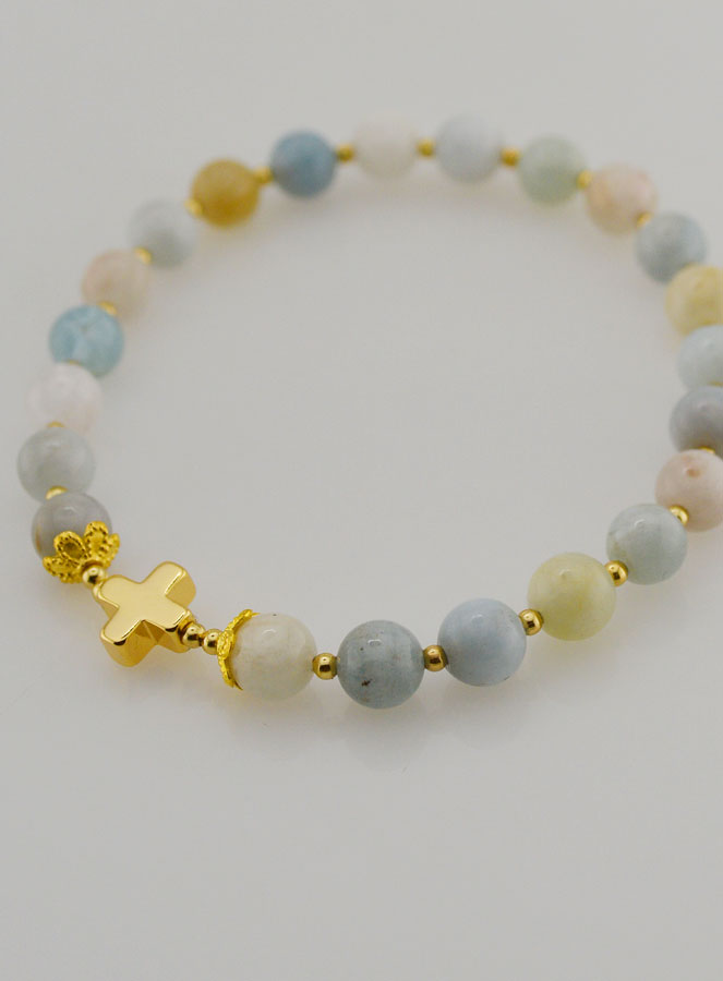 Pulsera en Piedra de Aguamarina y Cruz - 6 mm (pic 4)