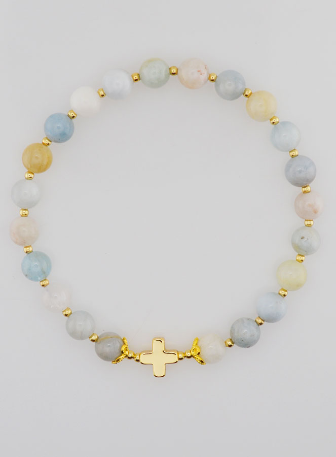 Pulsera con Cruz - Aguamarina de 6 mm (pic 1)