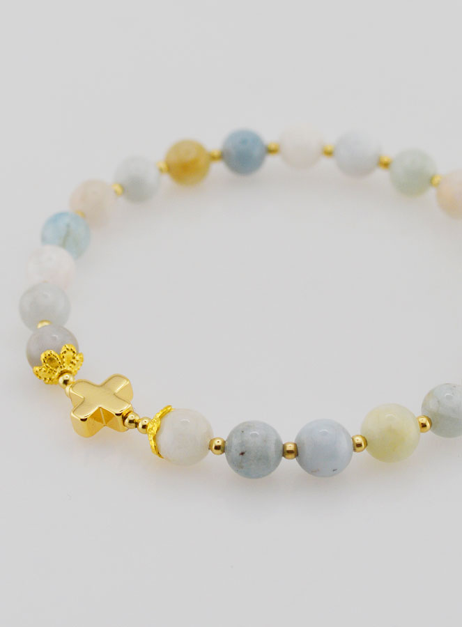 Pulsera con Cruz - Aguamarina de 6 mm (pic 3)