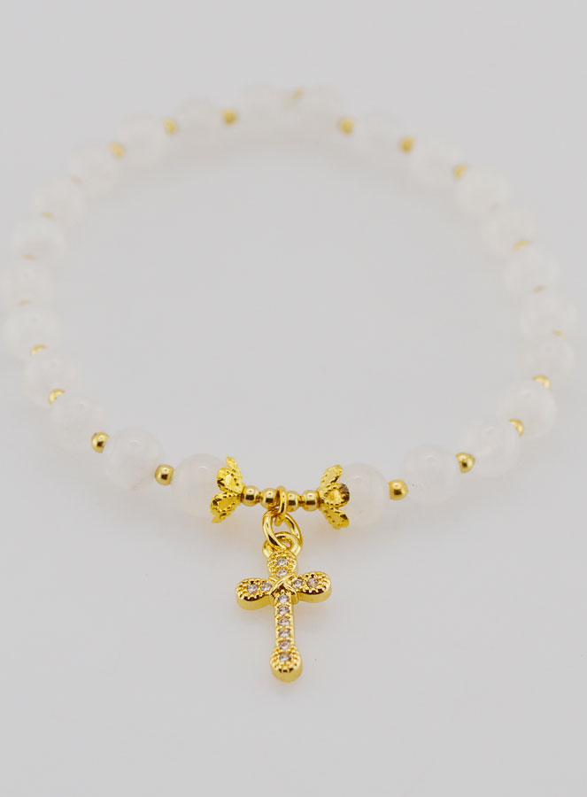 Pulsera con Cruz - Piedra de luna de 6 mm (pic 2)