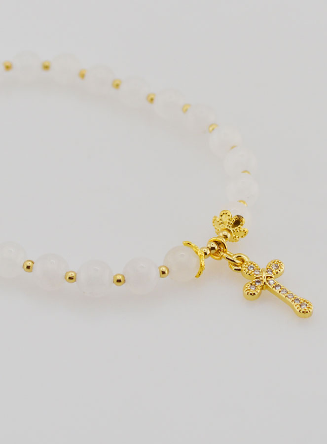 Pulsera con Cruz - Piedra de luna de 6 mm (pic 4)