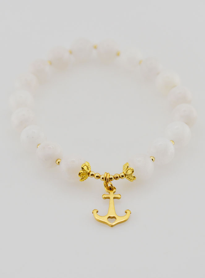 Pulsera con borlas de piedra lunar y ancla de 8 mm (pic 2)