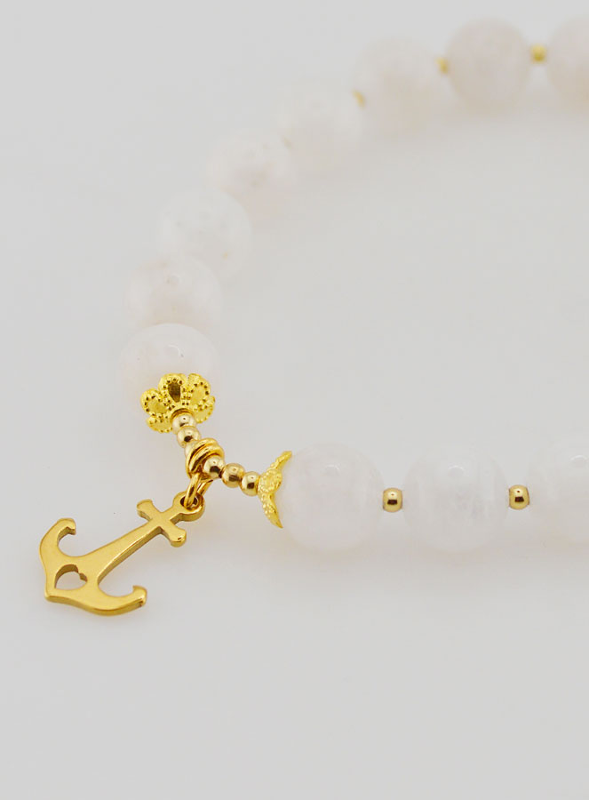 Pulsera con borlas de piedra lunar y ancla de 8 mm (pic 4)