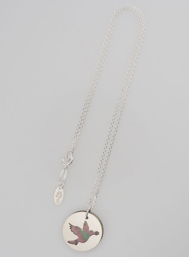 Collar religioso de paloma calada - Plata y nácar (pic 2)