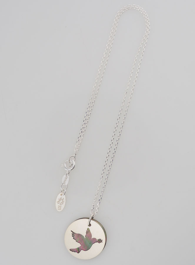 Collar religioso de paloma calada - Plata y nácar (pic 4)