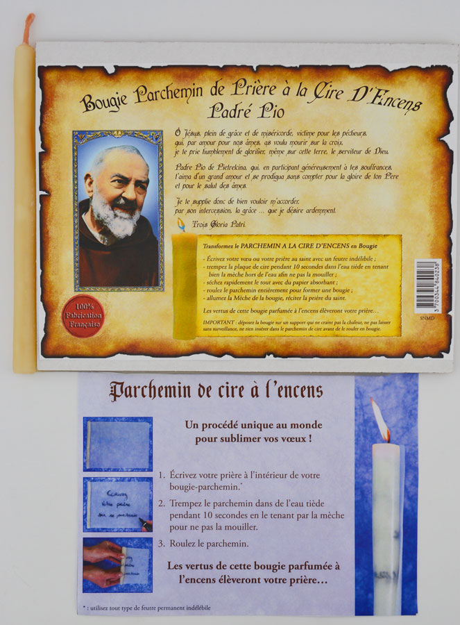 Vela Pergamino de Oración con Cera de Incienso - Padre Pío (pic 1)