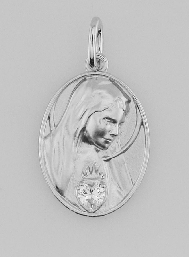 Medalla de Plata y Circón del Sagrado Corazón de María - 19 mm (pic 1)