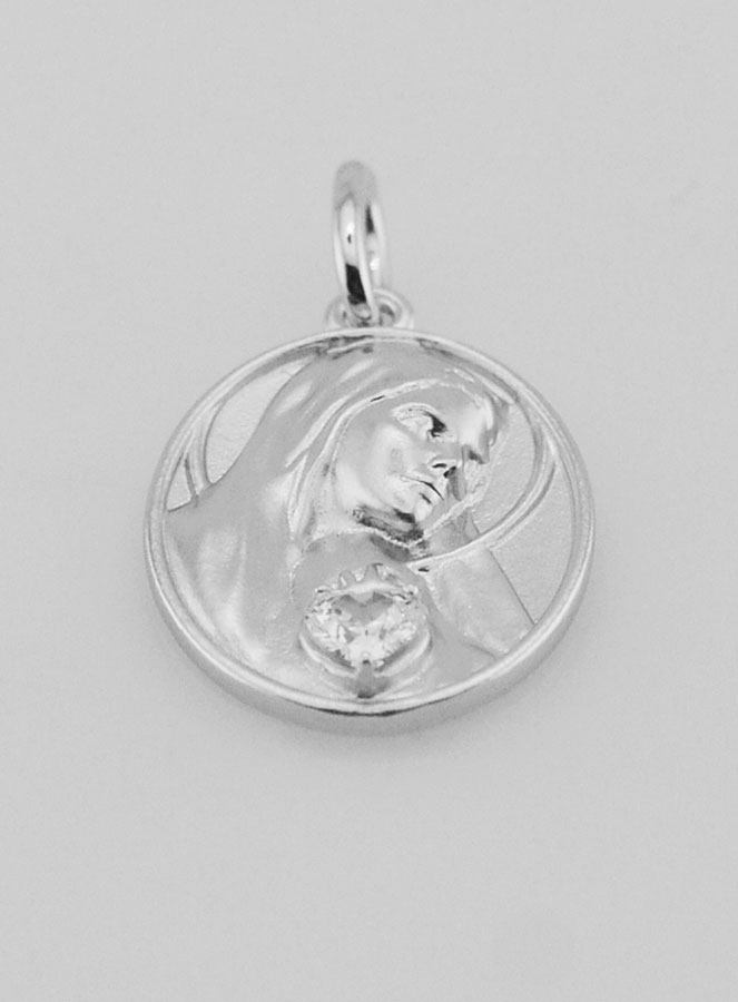 Medalla de Plata y Circón del Sagrado Corazón de María - 19 mm (pic 2)