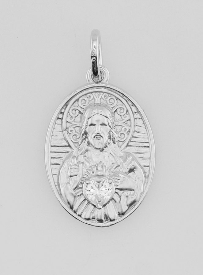 Medalla de Plata y Circonita del Sagrado Corazón de Jesús - 19 mm (pic 1)