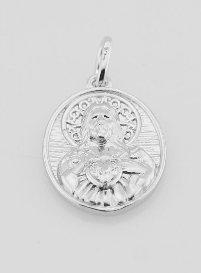 Medalla de Plata y Circonita del Sagrado Corazón de Jesús - 19 mm (pic 2)
