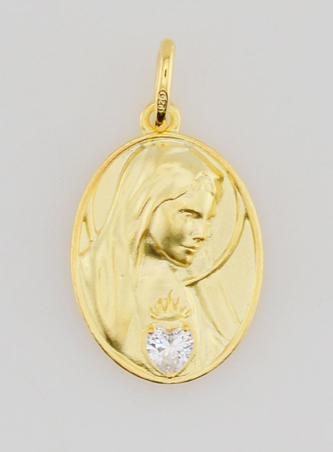 Medalla del Sagrado Corazón de María bañada en oro y circonitas - 19 mm (pic 1)