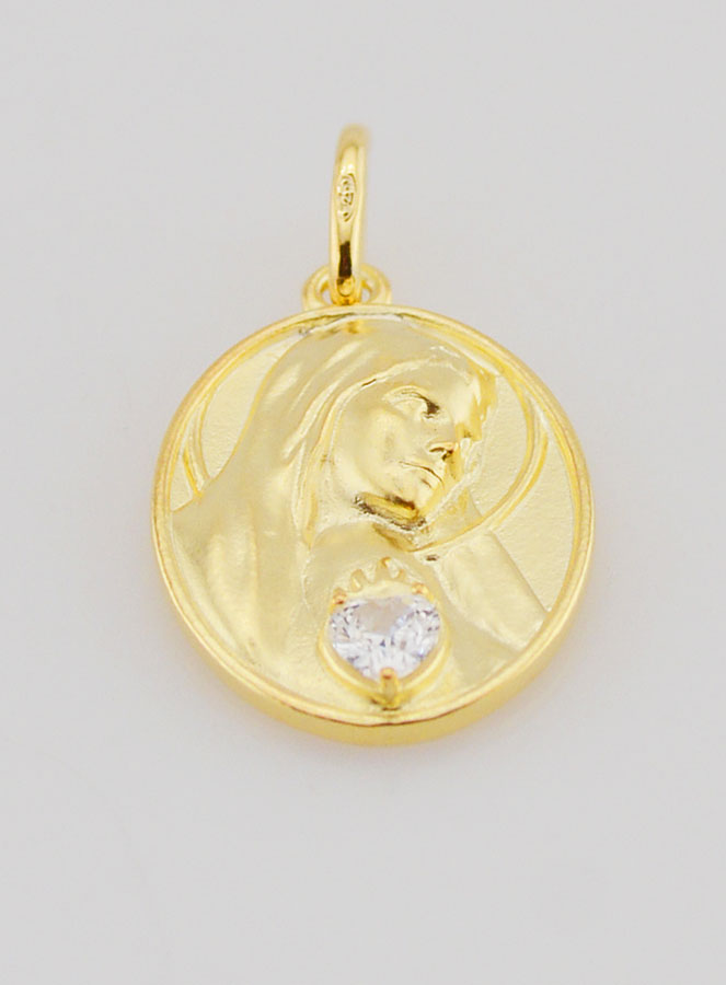 Medalla del Sagrado Corazón de María bañada en oro y circonitas - 19 mm (pic 2)