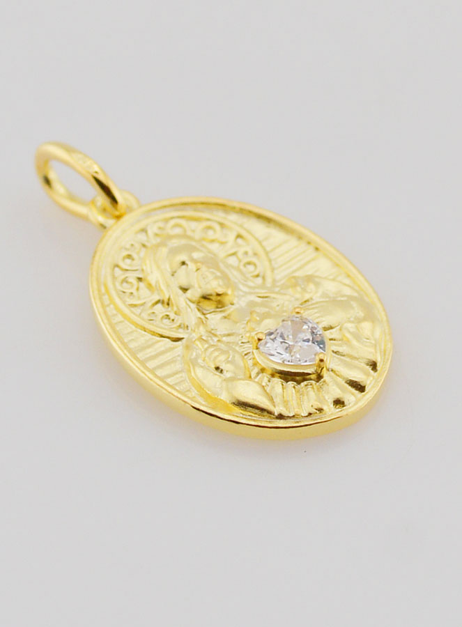 Medalla del Sagrado Corazón de Jesús bañada en oro y circonitas - 19 mm (pic 3)