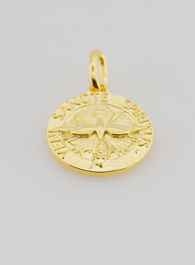 Medalla del Espíritu Santo bañada en oro y el himno - 14 mm (pic 2)