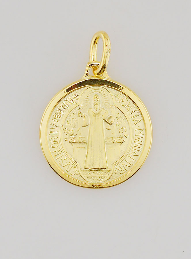Medalla de San Benito bañada en oro con bordes - 18 mm (pic 1)