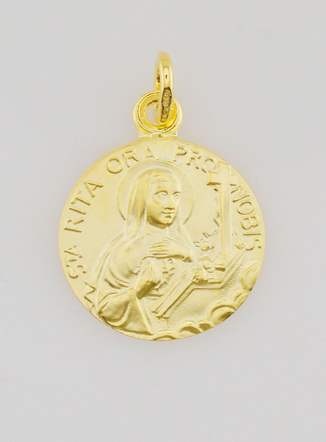 Medalla bañada en oro de Santa Rita - 18 mm (pic 1)