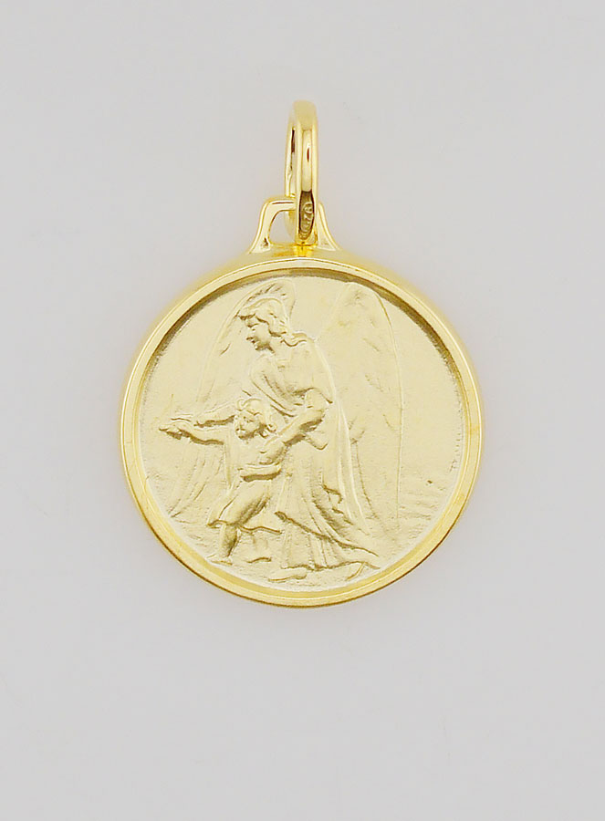 Medalla del Ángel de la Guarda y el Niño Jesús bañada en oro - 18 mm (pic 1)