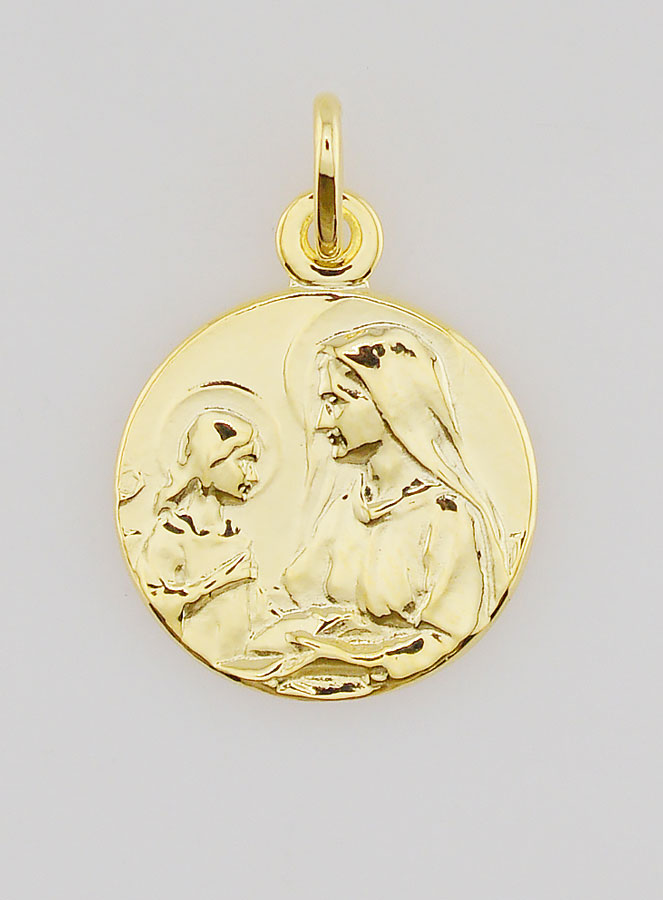 Medalla de Santa Ana y la Virgen María bañada en oro - 16 mm (pic 1)