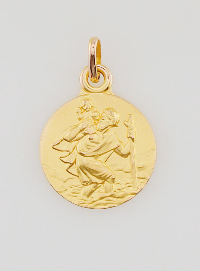 Medalla de San Cristóbal bañada en oro - 14 mm (pic 1)