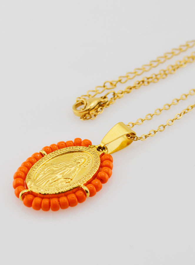 Medalla Milagrosa + Cadena - Cuentas Naranjas (pic 1)