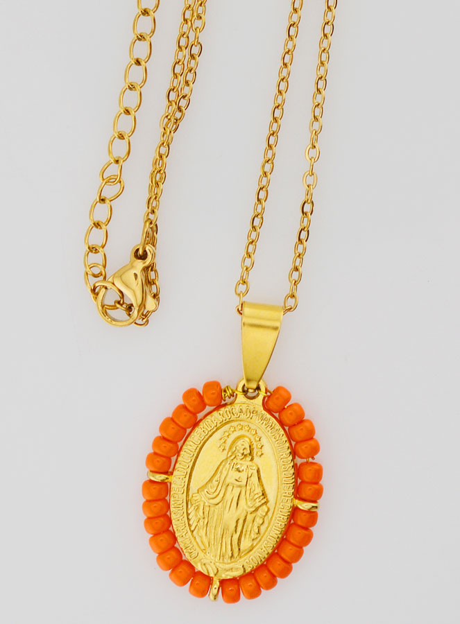 Medalla Milagrosa + Cadena - Cuentas Naranjas (pic 4)