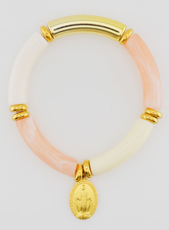 Pulsera religiosa Medalla Milagrosa - Rosa Jaspeado (pic 1)