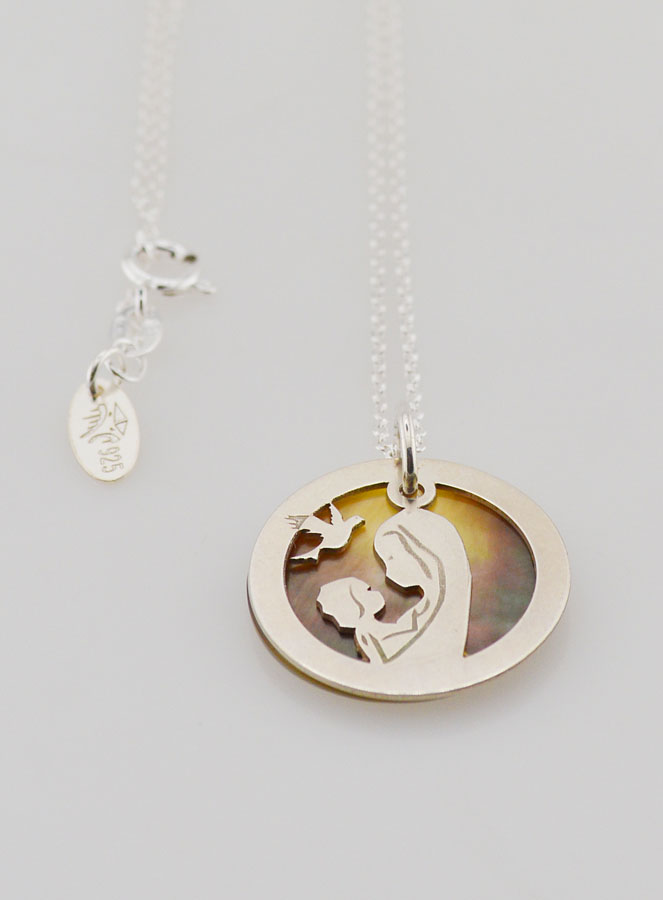 Collar de la Virgen con el Niño y la Paloma - Plata y Nácar (pic 2)