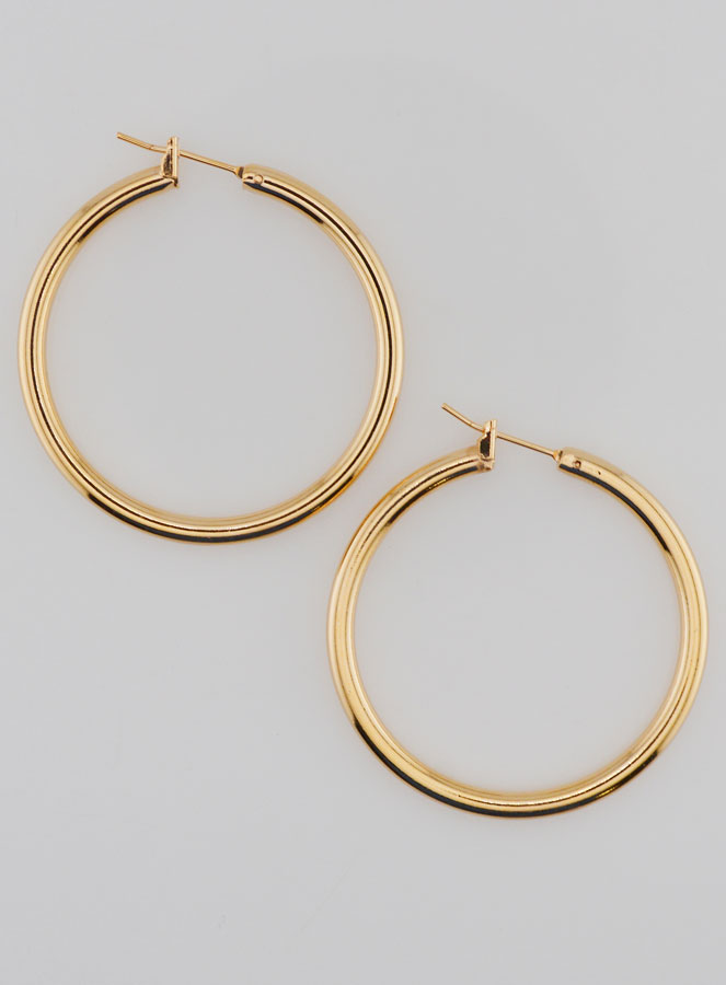 Pendientes de aro tubulares de 3 mm chapados en oro - 40 mm (pic 1)