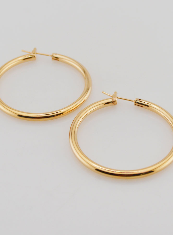 Pendientes de aro tubulares de 3 mm chapados en oro - 40 mm (pic 2)