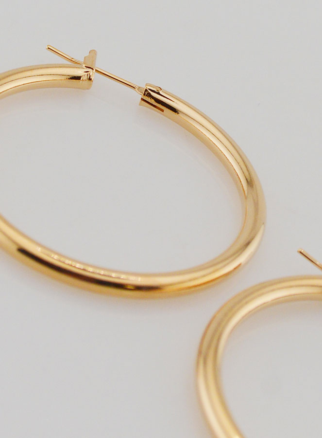Pendientes de aro tubulares de 3 mm chapados en oro - 40 mm (pic 3)