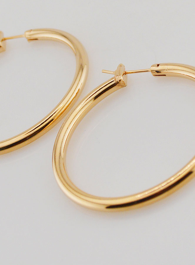 Pendientes de aro tubulares de 3 mm chapados en oro - 40 mm (pic 4)
