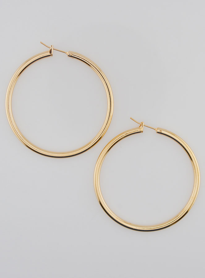 Pendientes de aro tubulares de 3 mm chapados en oro - 50 mm (pic 1)
