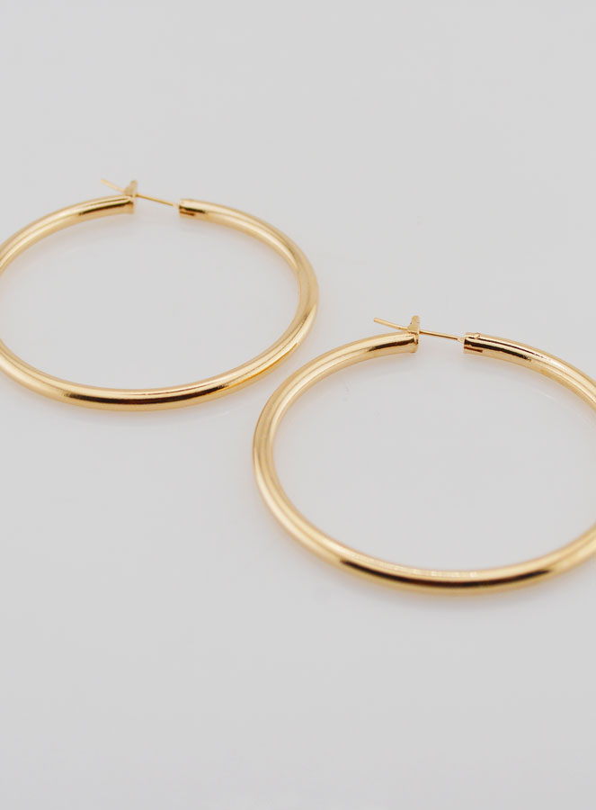 Pendientes de aro tubulares de 3 mm chapados en oro - 50 mm (pic 2)