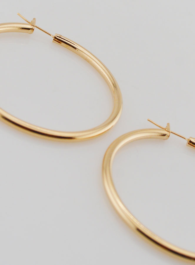 Pendientes de aro tubulares de 3 mm chapados en oro - 50 mm (pic 3)